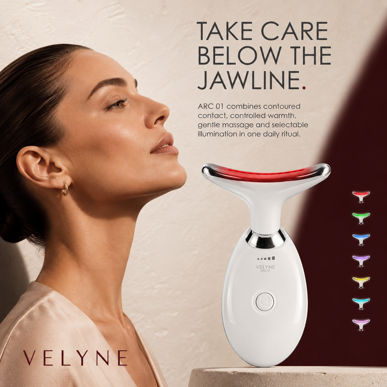 VELYNE ARC 01 beside a woman’s face and neck